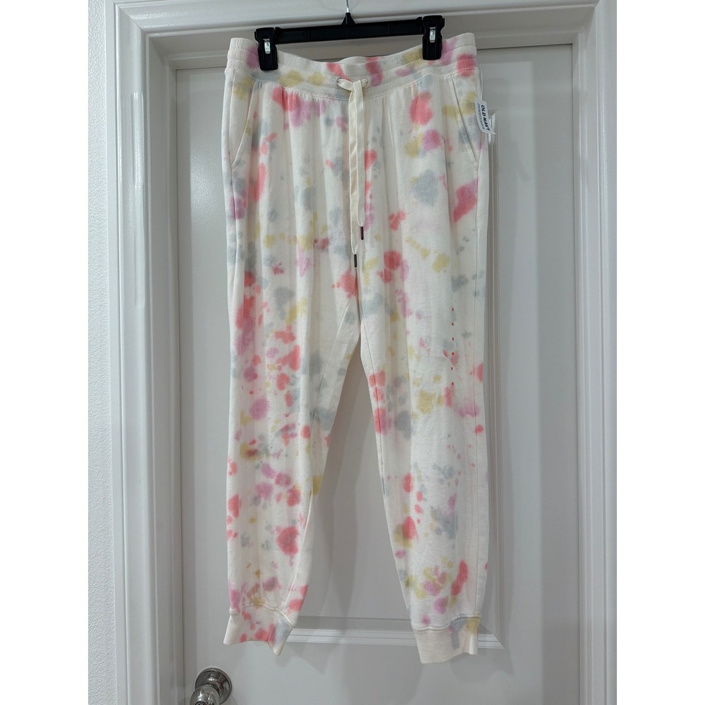 Old Navy Tie Dye Joggers Womens Medium Pink Yellow Blue Cotton Blend NWT